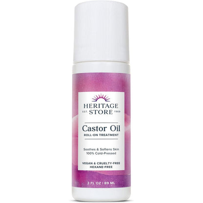 Heritage Store Castor Oil Roll On treatment bottle front view