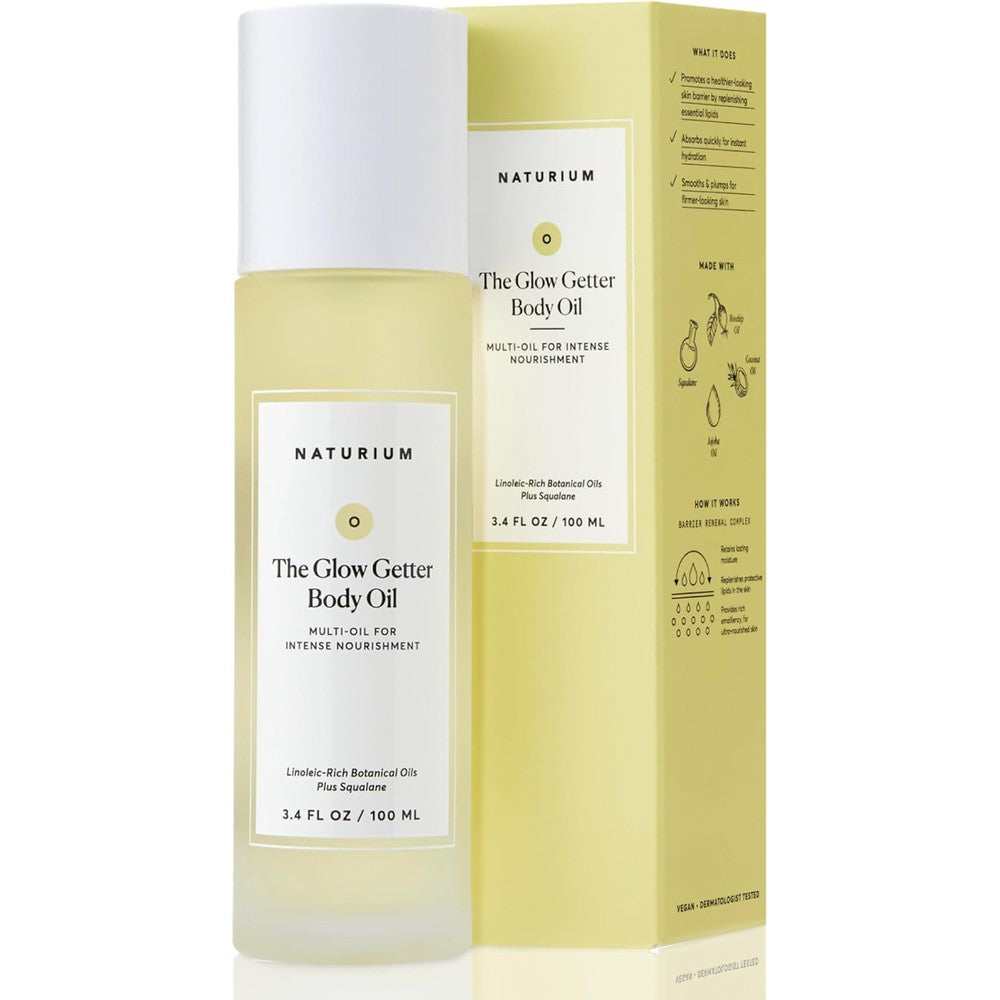 Naturium The Glow Getter Body Oil bottle front view for intense skin hydration