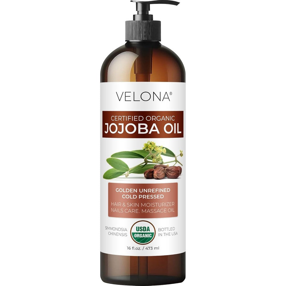 Velona USDA Certified Organic Jojoba Oil 16 fluid ounce bottle front view