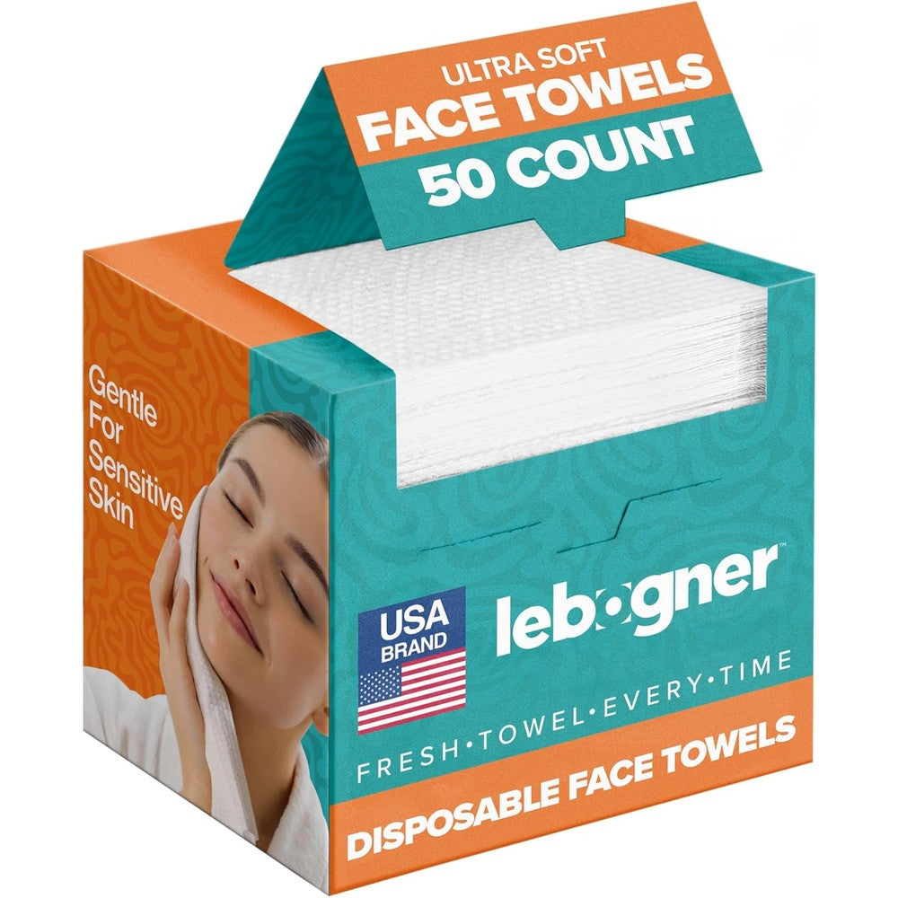 Lebogner ultra soft disposable face towels box front view