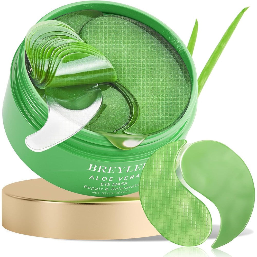 BREYLEE Aloe Vera Eye Masks container front view for dark circles treatment