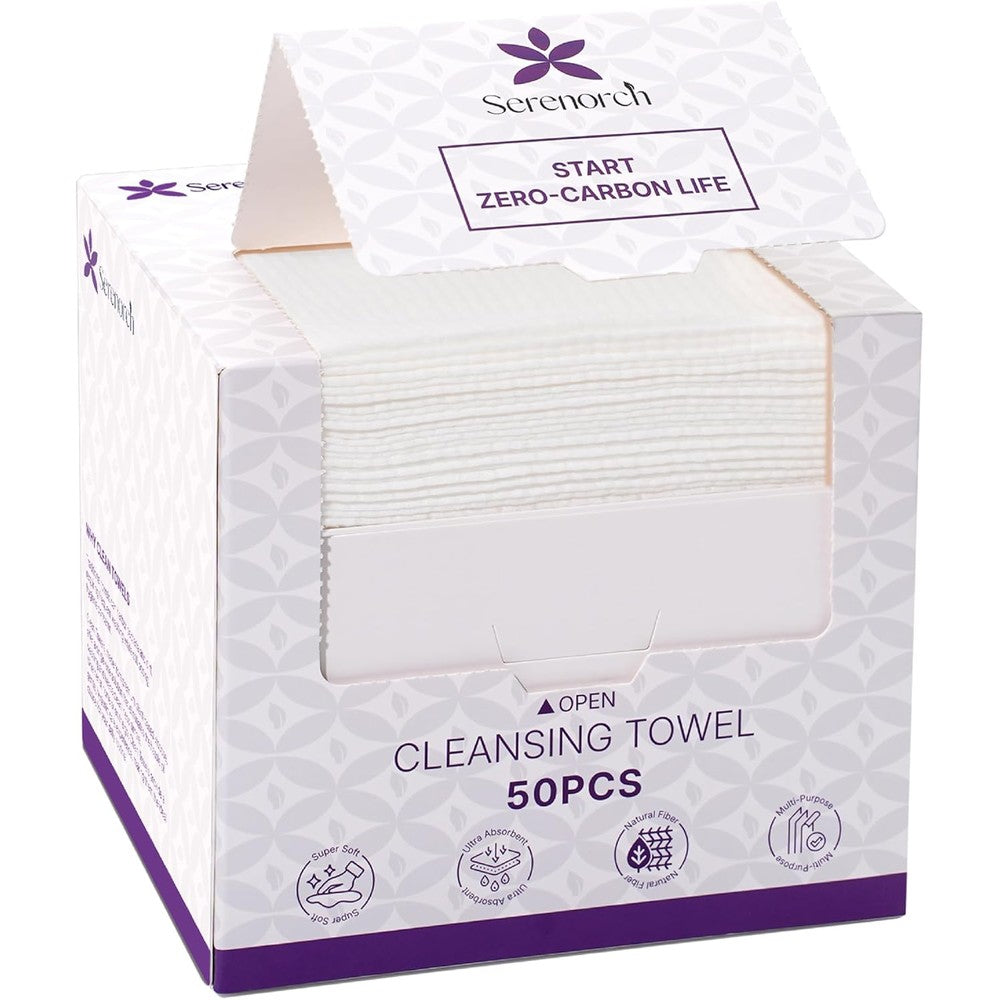 Serenorch disposable face towels 50 count box front view