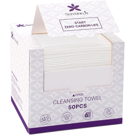 Serenorch disposable face towels 50 count box front view