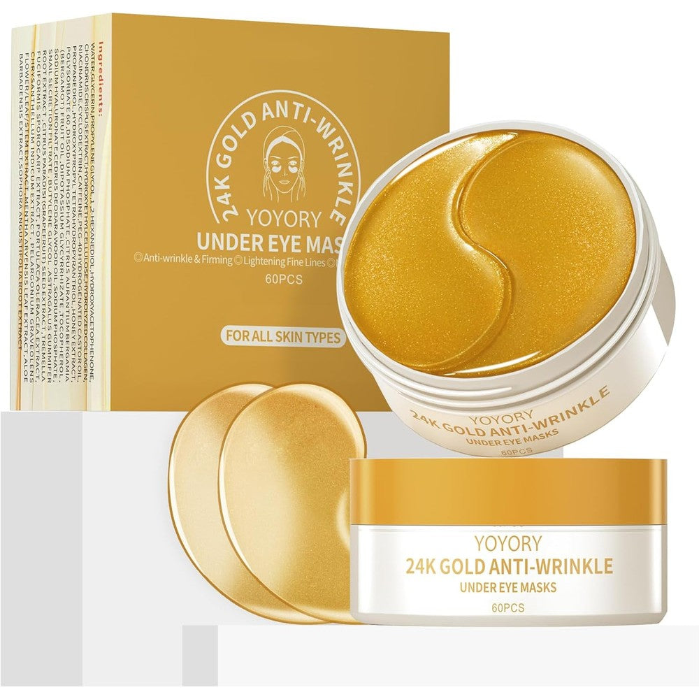 YOYORY 24K Gold Under Eye Patches front view showing premium gold packaging
