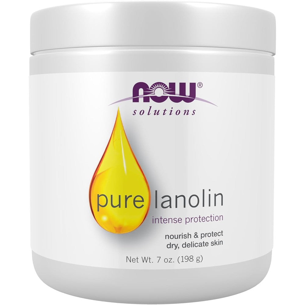 NOW Foods Solutions Pure Lanolin front view jar for intense dry skin moisturization