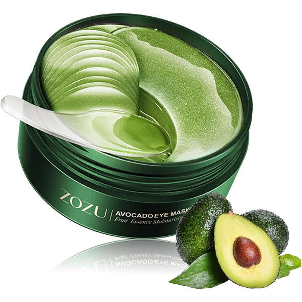 MeiPlumLai Avocado Eye Mask sixty pieces packaging front view showing authentic hydrogel eye patches for dark circles