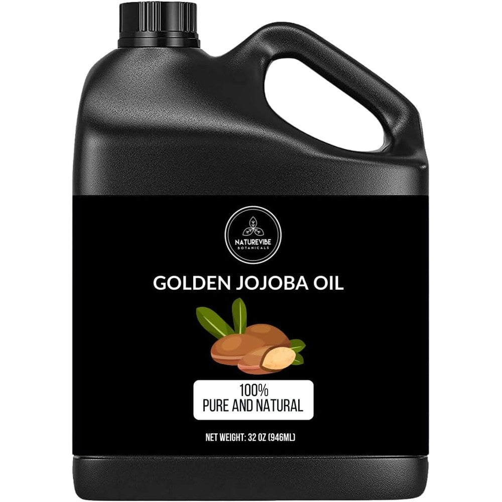Naturevibe Botanicals Golden Jojoba Oil 32 Fluid Ounce front view