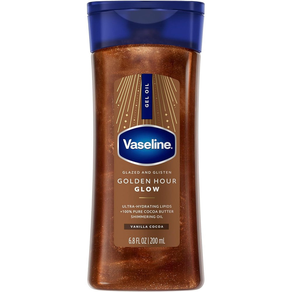 Dista-USA Vaseline Glazed and Glisten Golden Hour Body Gel Oil bottle front view