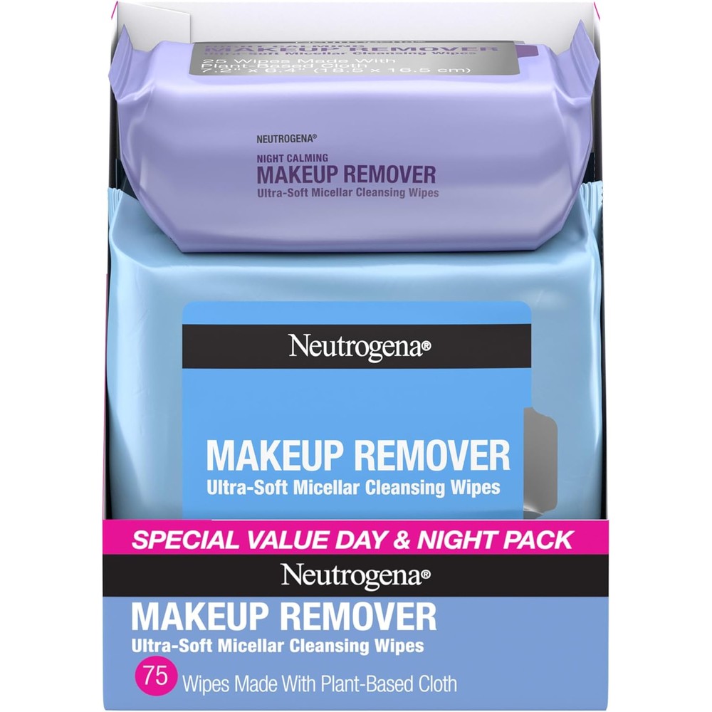 Neutrogena day and night makeup wipes combo pack for morning and bedtime cleansing