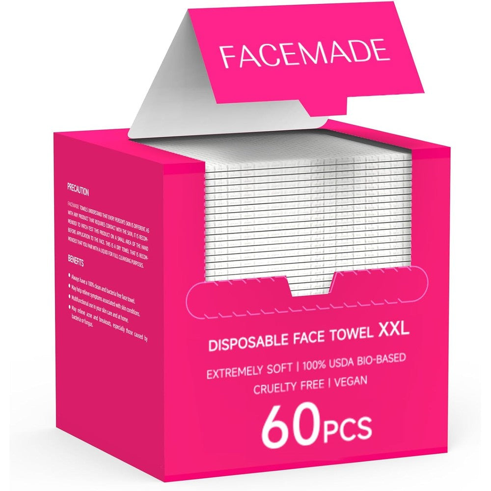 Facemade XXL disposable face towels 60 count box front view