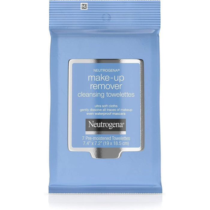 Neutrogena Makeup Remover Cleansing Towelettes 7 Count front packaging view showing travel pack design.