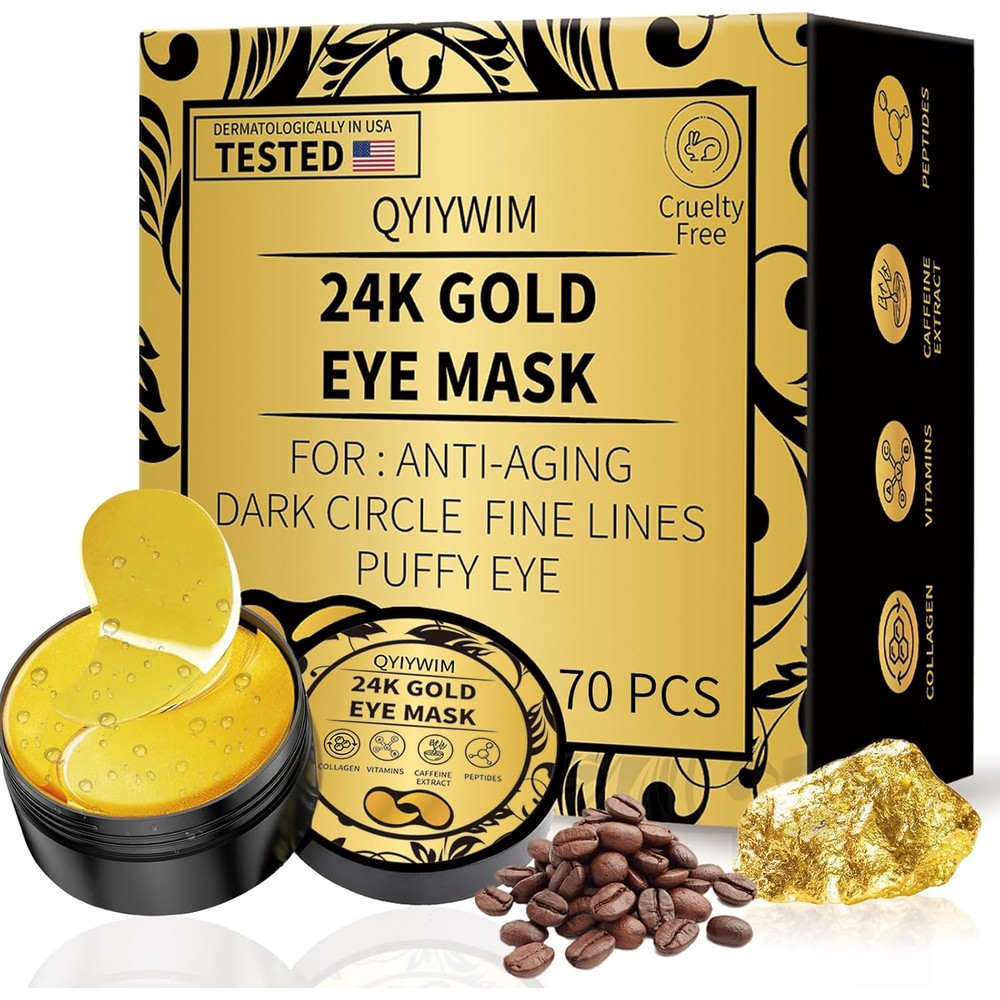 Qyiywim 24K Gold Under Eye Patches front view container for dark circles treatment