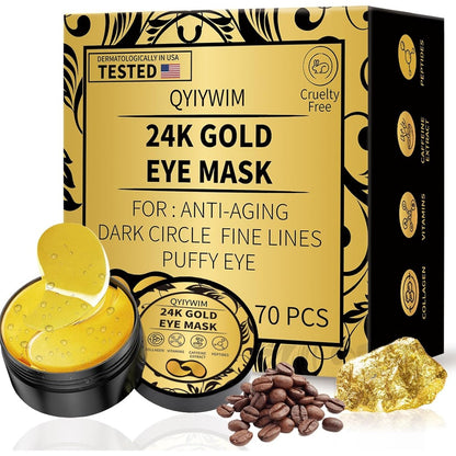 Qyiywim 24K Gold Under Eye Patches front view container for dark circles treatment