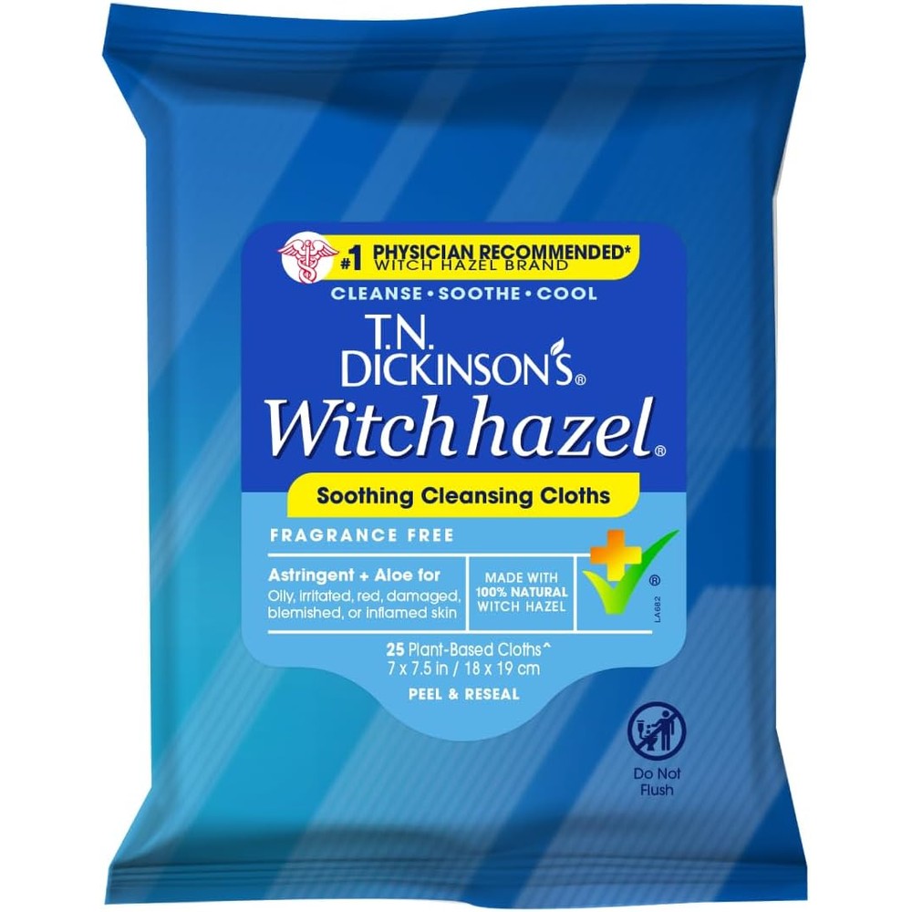 T.N. Dickinson's Witch Hazel Soothing Cleansing Cloths With Aloe For Sensitive Skin 25 Count - Image 1