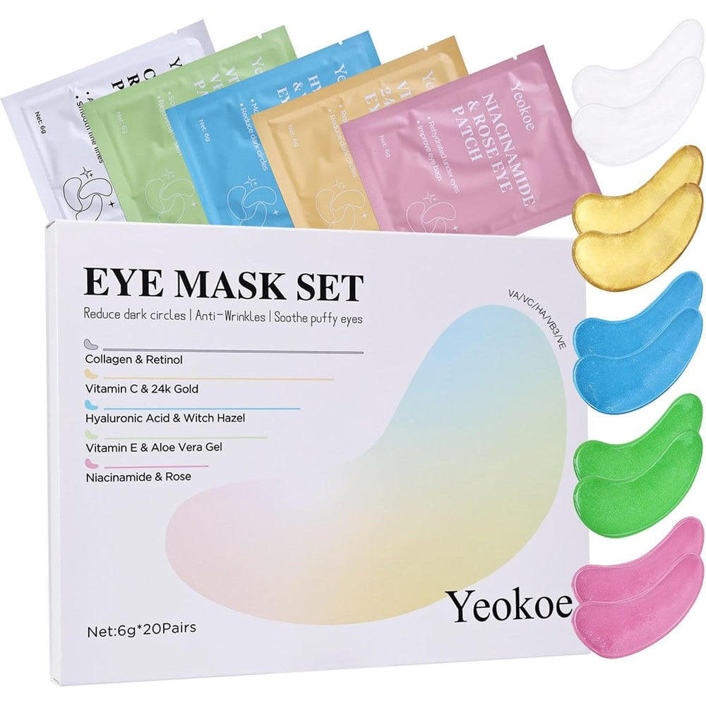 Yeokoe Under Eye Patches front view packaging with hydrogel masks for dark circles.
