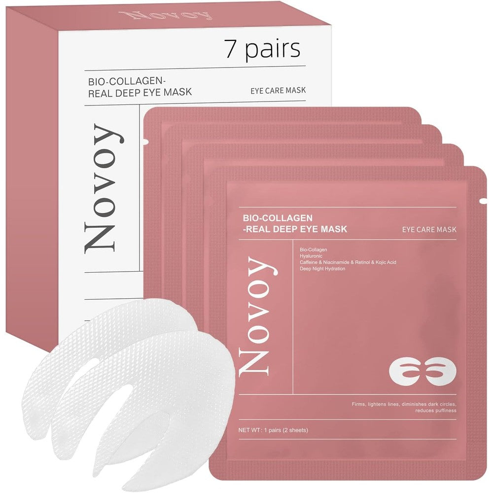 LLVYUO Novoy Bio-Collagen Real Deep Eye Patches Rose 7 Pairs box front view showing packaging