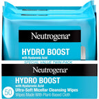 Neutrogena Hydro Boost micellar wipes hydrating skin while removing makeup