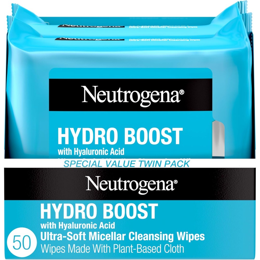 Neutrogena Hydro Boost micellar wipes hydrating skin while removing makeup