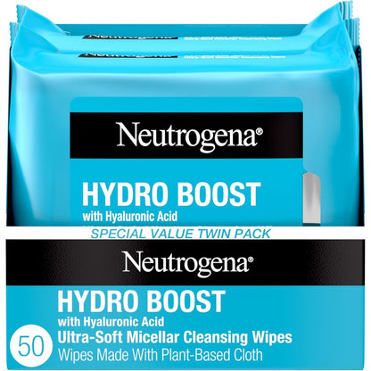 Neutrogena Hydro Boost Micellar Cleansing Wipes Twin Pack front view