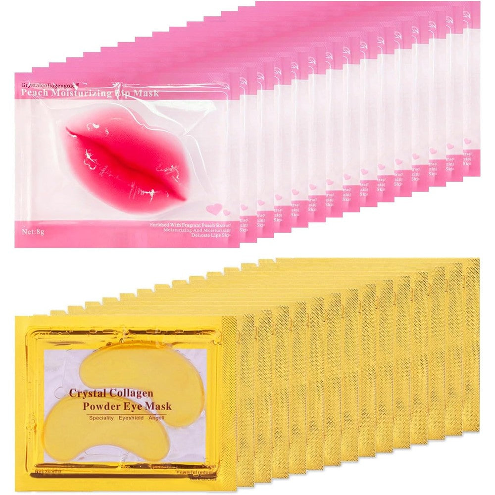 Miniling 24K gold crystal gel collagen eye patches and lip mask set front view showing retail packaging.