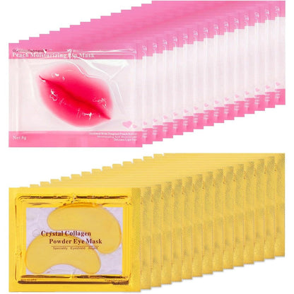 Miniling 24K gold crystal gel collagen eye patches and lip mask set front view showing retail packaging.