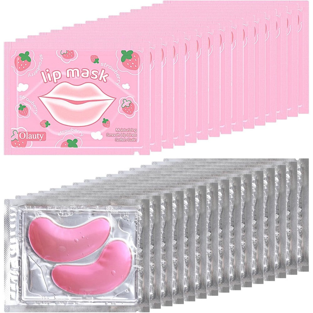 RAIBEATTY crystal collagen eye masks and lip masks package front view showing pink and silver patches