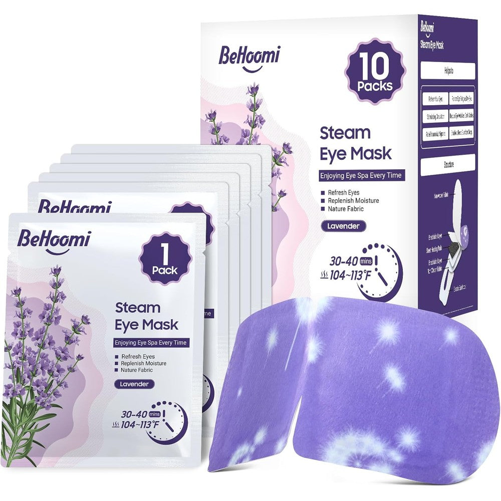 BeHoomi steam eye mask 10 pack packaging front view
