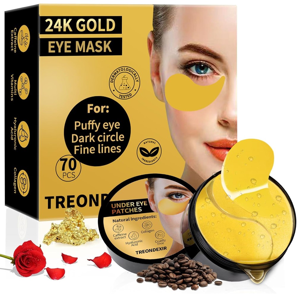 Treondexir 24K Gold Eye Masks 70 pieces front view for dark circles