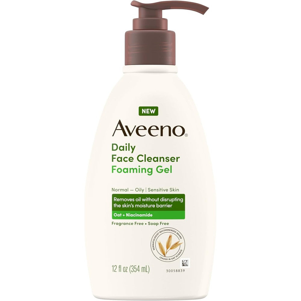 Aveeno Daily Foaming Gel Facial Cleanser front view bottle showing product branding