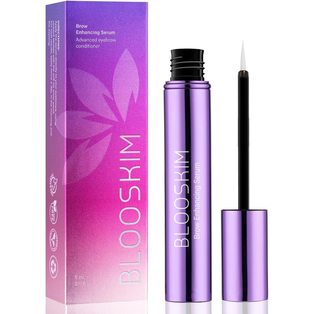 Blooskim Eyebrow Growth Serum bottle front view for brow enhancement