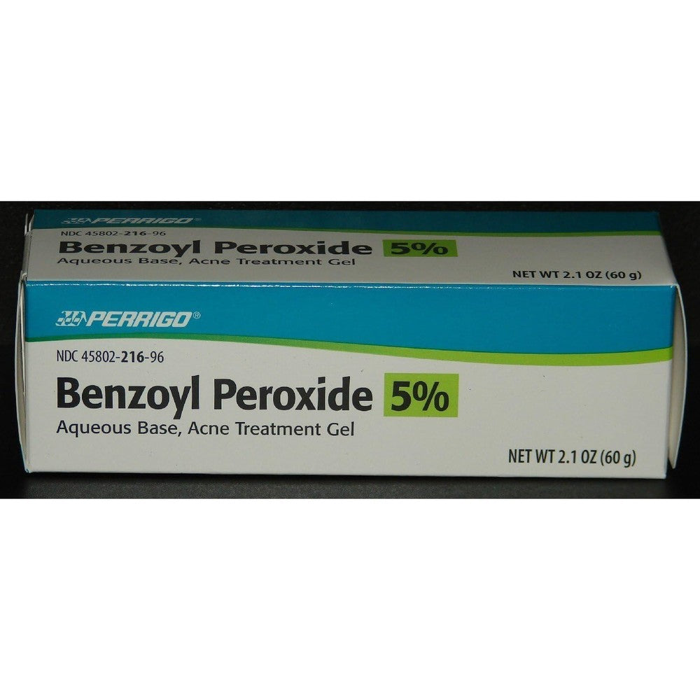 Perrigo 5 Percent Benzoyl Peroxide Acne Treatment Gel 60 Gram Tube front view