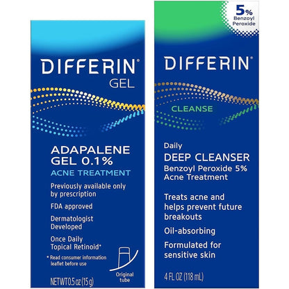 Differin Acne Skin Care Kit featuring Adapalene Gel and Benzoyl Peroxide Cleanser