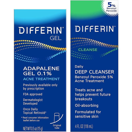 Differin Acne Skin Care Kit featuring Adapalene Gel and Benzoyl Peroxide Cleanser