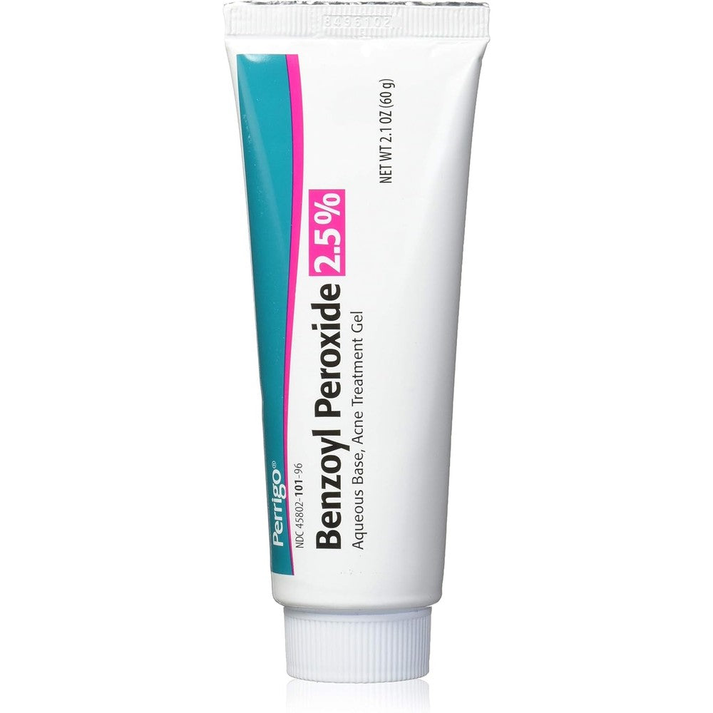 Perrigo 2.5% Benzoyl Peroxide Acne Treatment Gel 60 gram tube front view