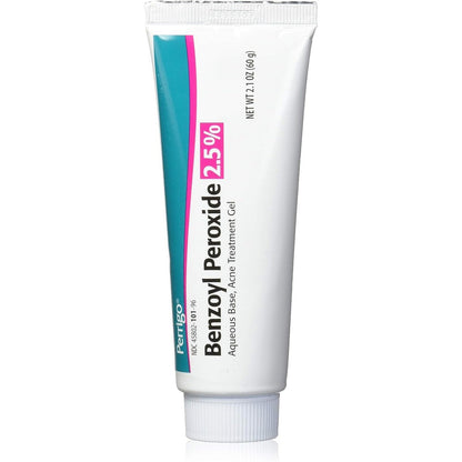 Perrigo 2.5% Benzoyl Peroxide Acne Treatment Gel 60 gram tube front view