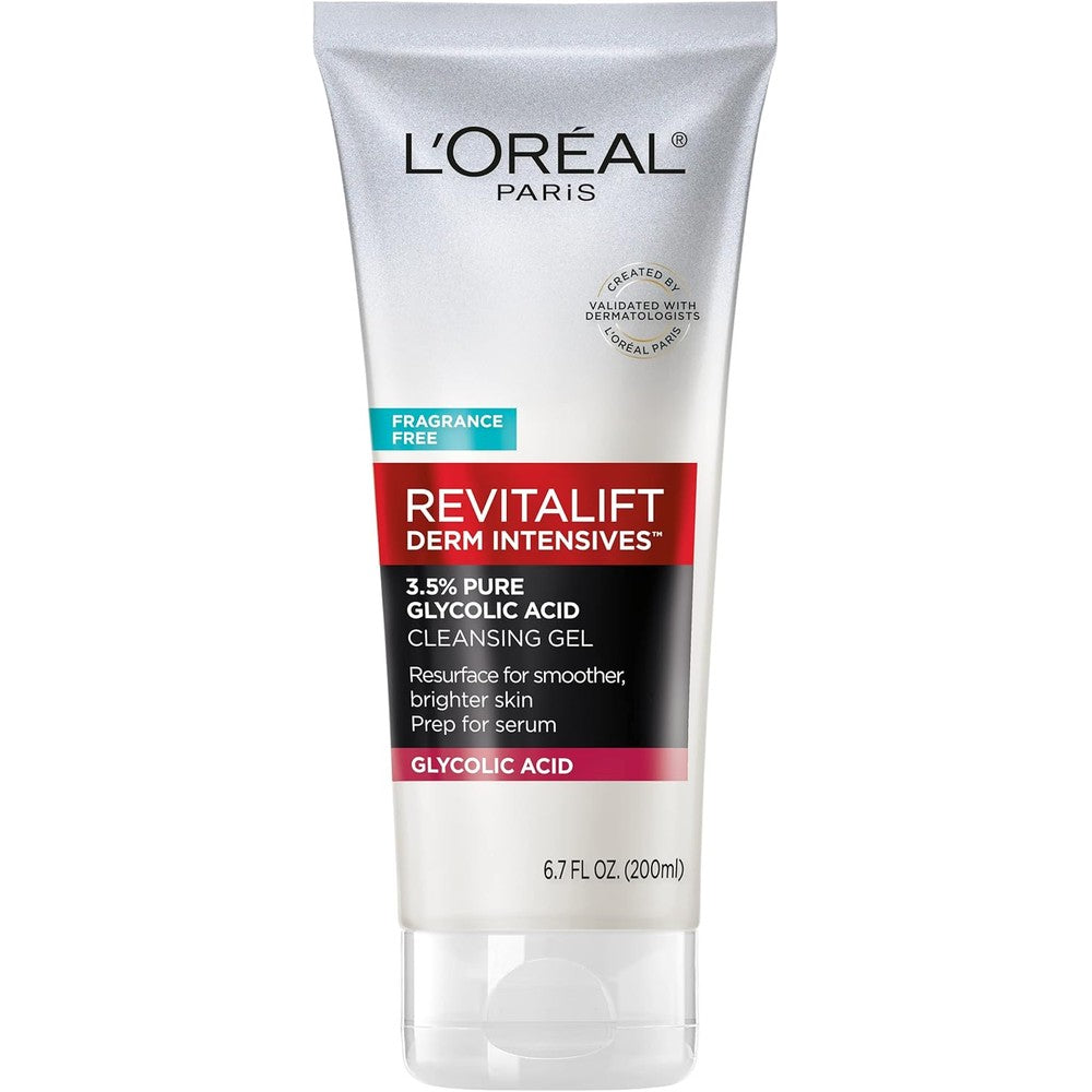Loreal Paris Revitalift 3.5% Pure Glycolic Acid Cleansing Gel front bottle view
