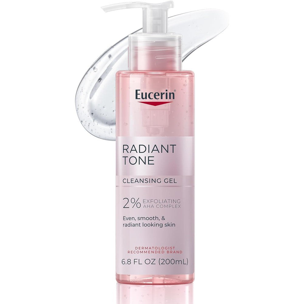 Eucerin Radiant Tone Face Cleanser Gel bottle showing 2% AHA complex label