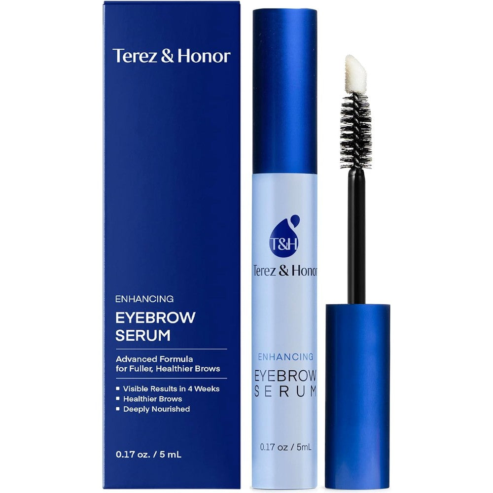 Terez and Honor Eyebrow Growth Serum blue packaging bottle front view