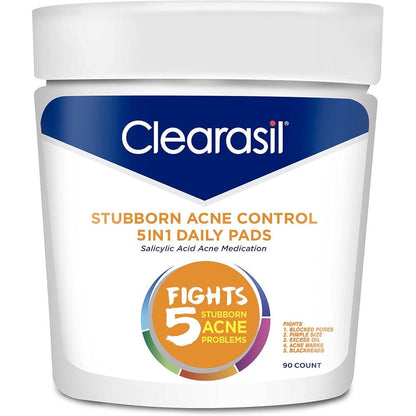 Clearasil Stubborn Acne Control 5 In 1 Daily Cleansing Pads container