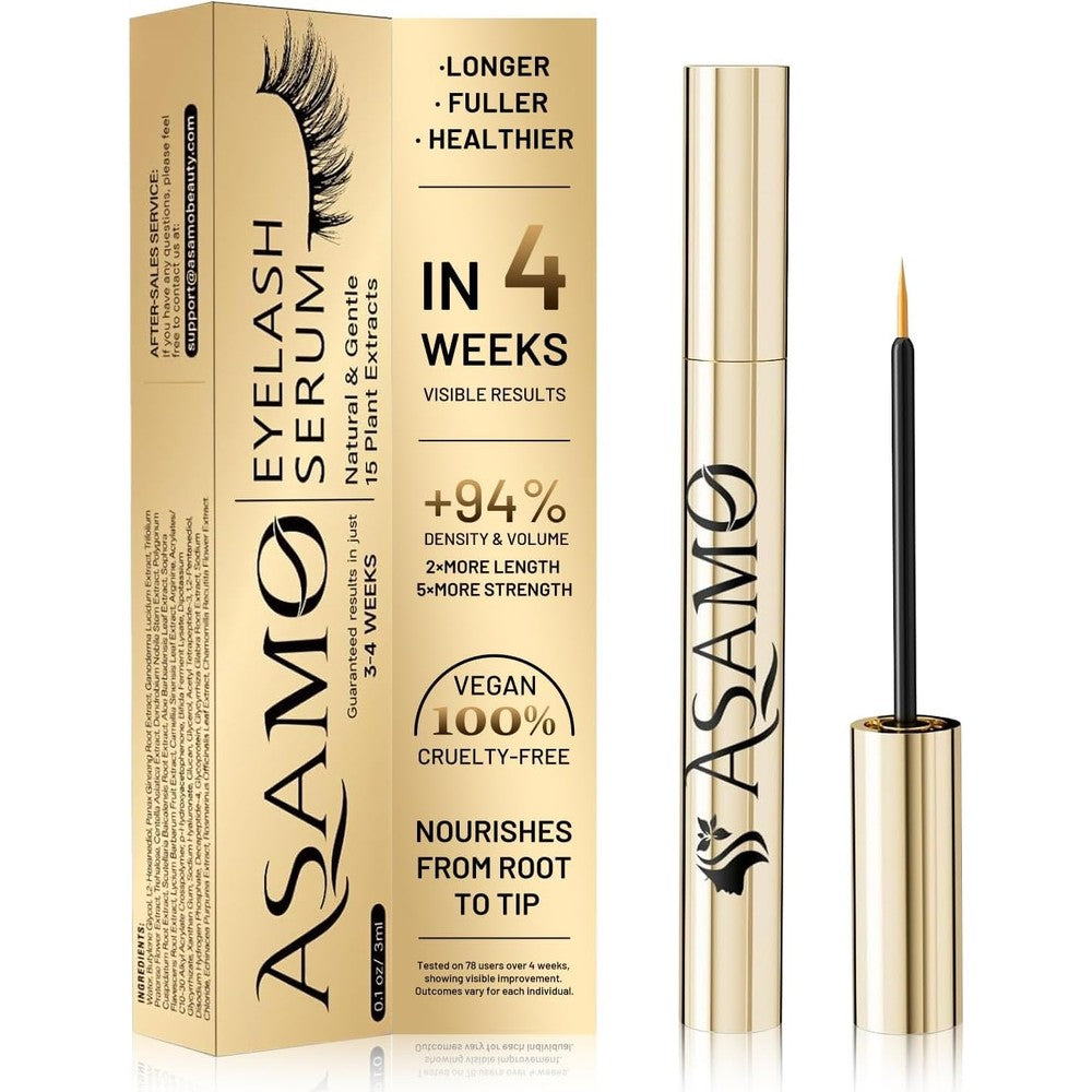 Asamo Eyelash Growth Serum 15 Plant Extracts front view bottle
