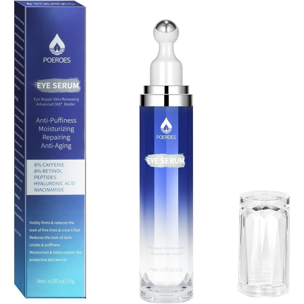 Poeroes eye serum 8% caffeine and 8% retinol bottle front view