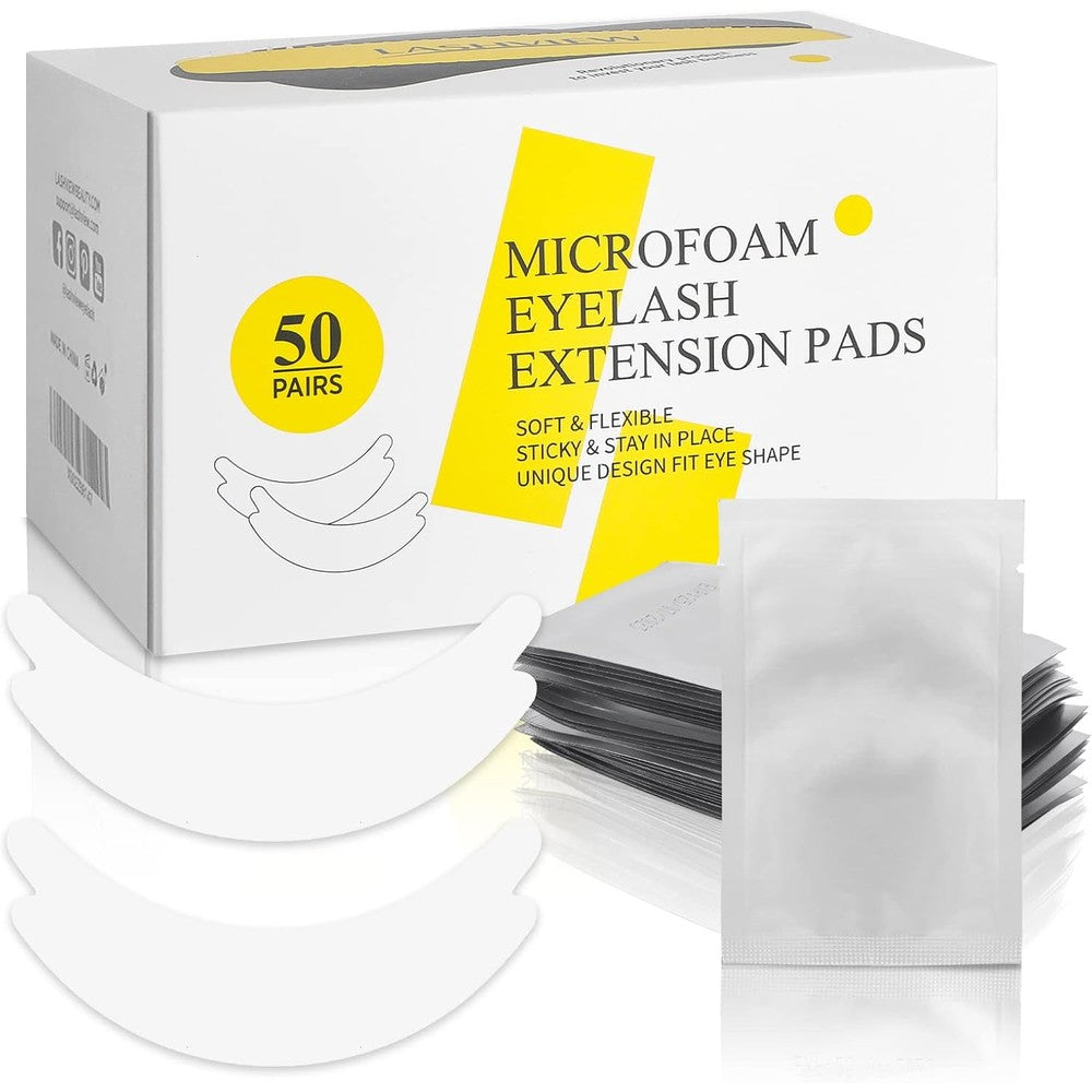 LASHVIEW microfoam under eye pads 50 pairs package front view for professional eyelash extensions.