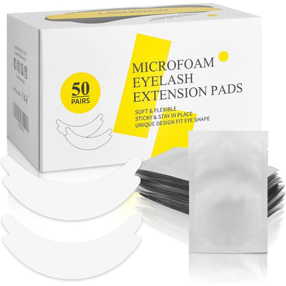 LASHVIEW microfoam under eye pads 50 pairs package front view for professional eyelash extensions.