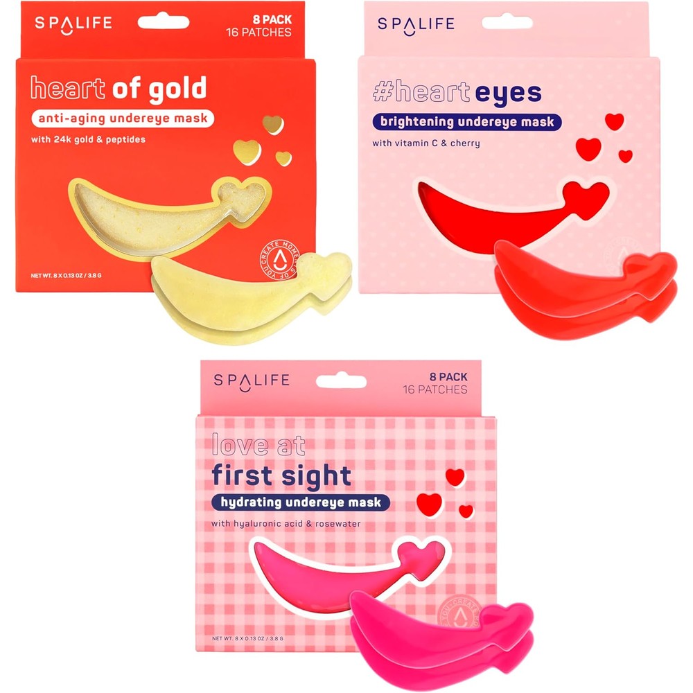SpaLife Heart Shaped Hydrogel Undereye Mask Duo front view showing packaging