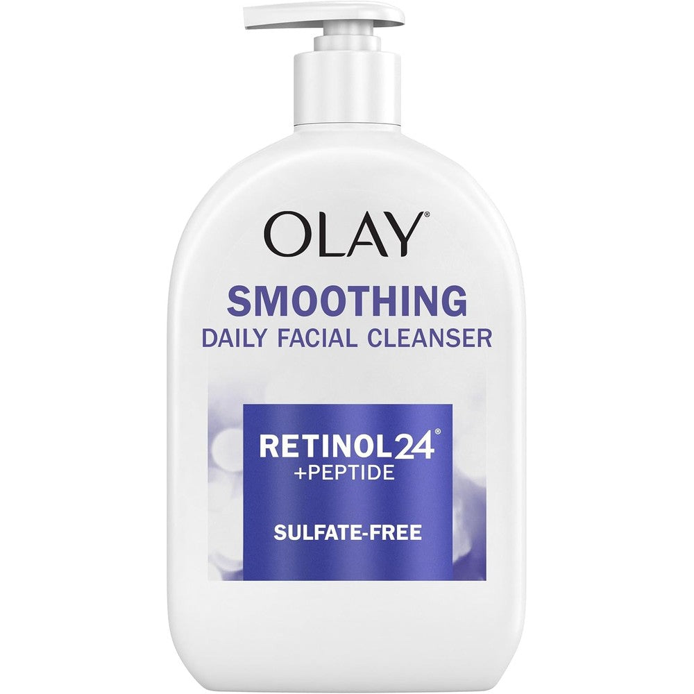 Olay Retinol 24 Plus Peptide Smoothing Daily Facial Cleanser front view of 16 Ounce bottle