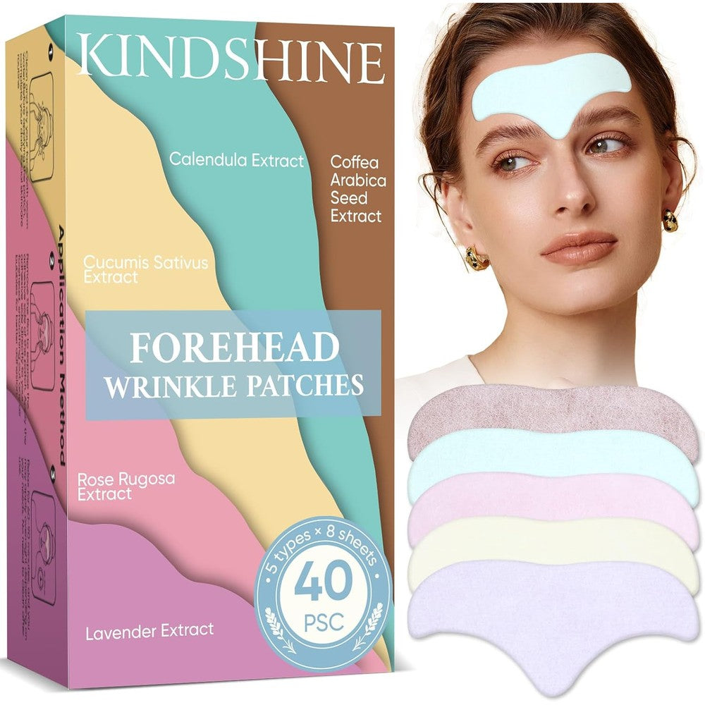 Kindshine forehead wrinkle patches front packaging view showing forty count box.