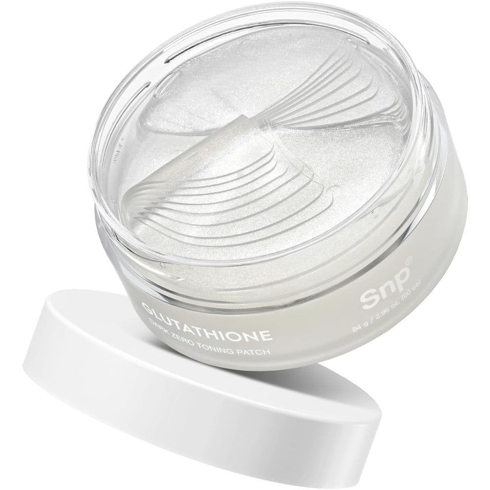 SNP 99 Percent Glutathione and Niacinamide B3 Dark Zero Toning Eye Patch front view jar containing 60 hydrogel patches for brightening.