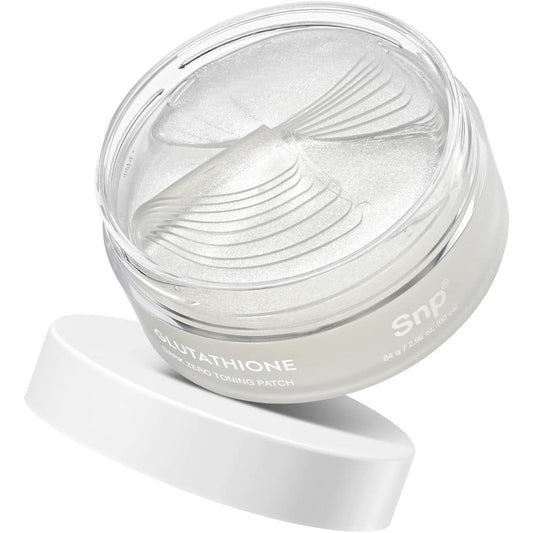 SNP 99 Percent Glutathione and Niacinamide B3 Dark Zero Toning Eye Patch front view jar containing 60 hydrogel patches for brightening.