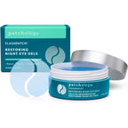 Patchology FlashPatch Restoring Night Eye Gel Patches front view jar and box packaging