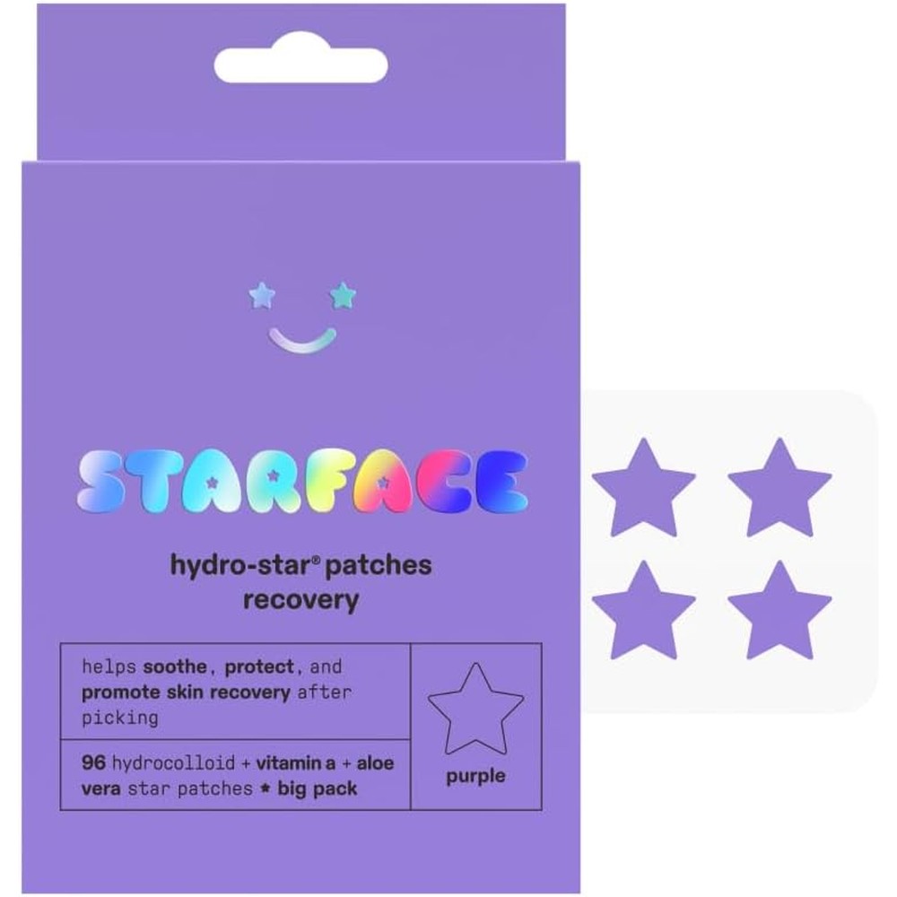 Starface World Hydro-Star Recovery Pimple Patches front view showing the purple star shape acne stickers.